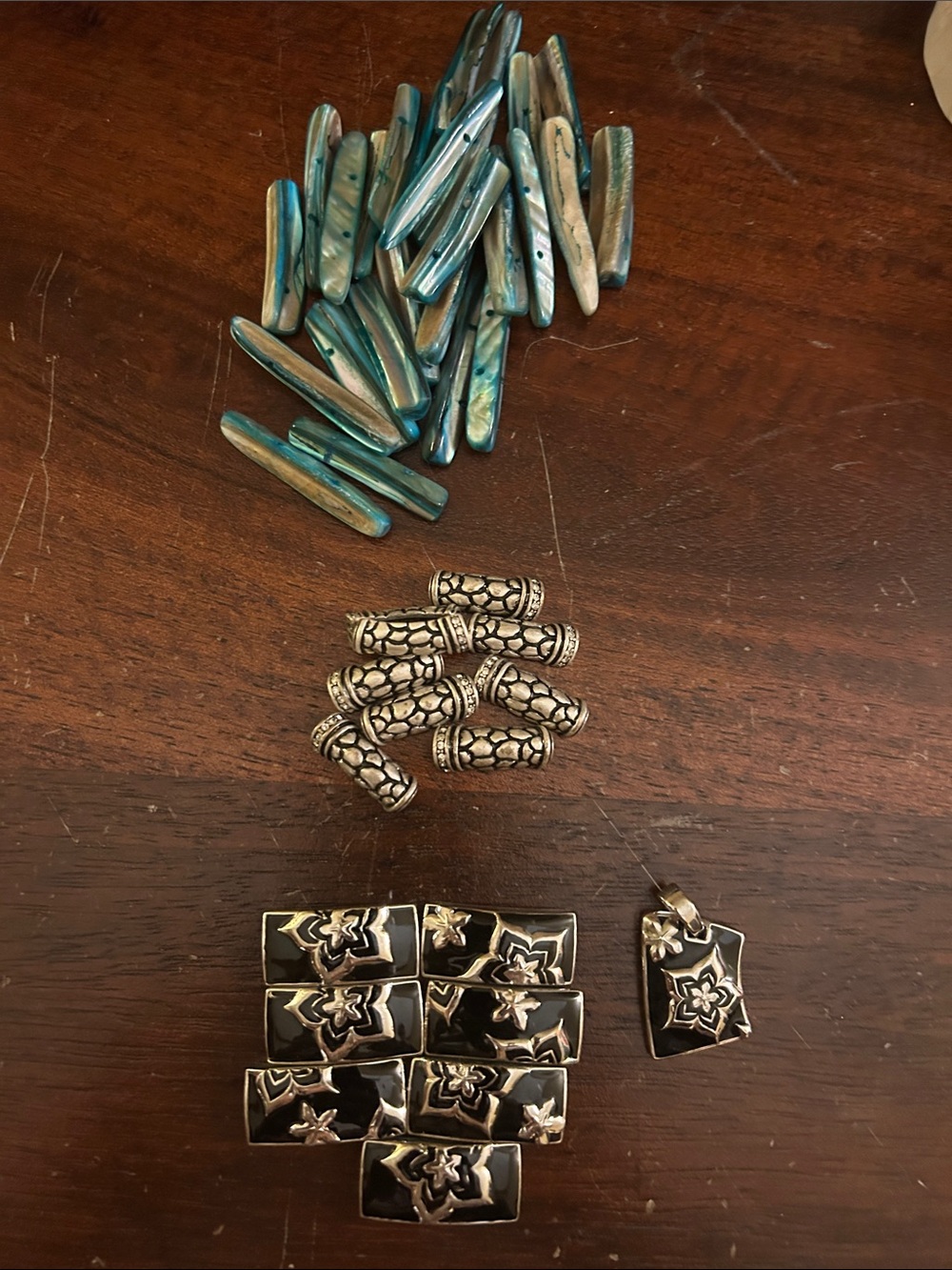 Teal and Silver-Tone Mixed Bead and Pendant Set
